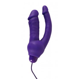 Фиолетовый анально-вагинальный вибратор с выносным блоком управления - 16 см.
